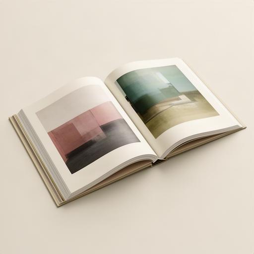 Libro fotográfico de reportaje abierto mostrando una doble página con imágenes impresas