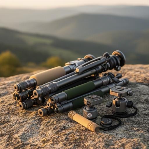 Trípodes compactos y accesorios fotográficos preparados para una salida de paisaje